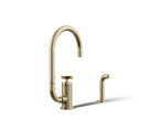 KOHLER K-28675-3-AF Billet Single-Handle Bar Sink Faucet With Two-Function Extended-Reach Spout And Side Sprayer - Vibrant French Gold