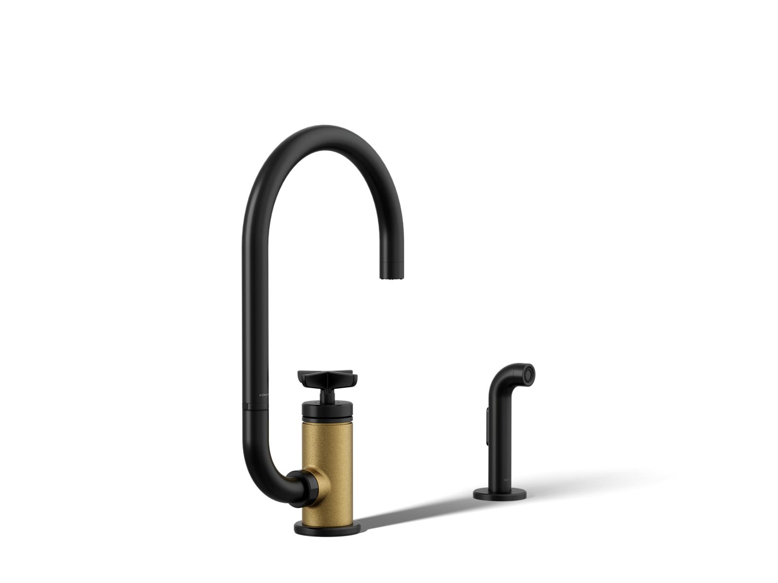 KOHLER K-28675-3-BMB Billet Single-Handle Bar Sink Faucet With Two-Function Extended-Reach Spout And Side Sprayer - Matte Black With Brushed Moderne Brass