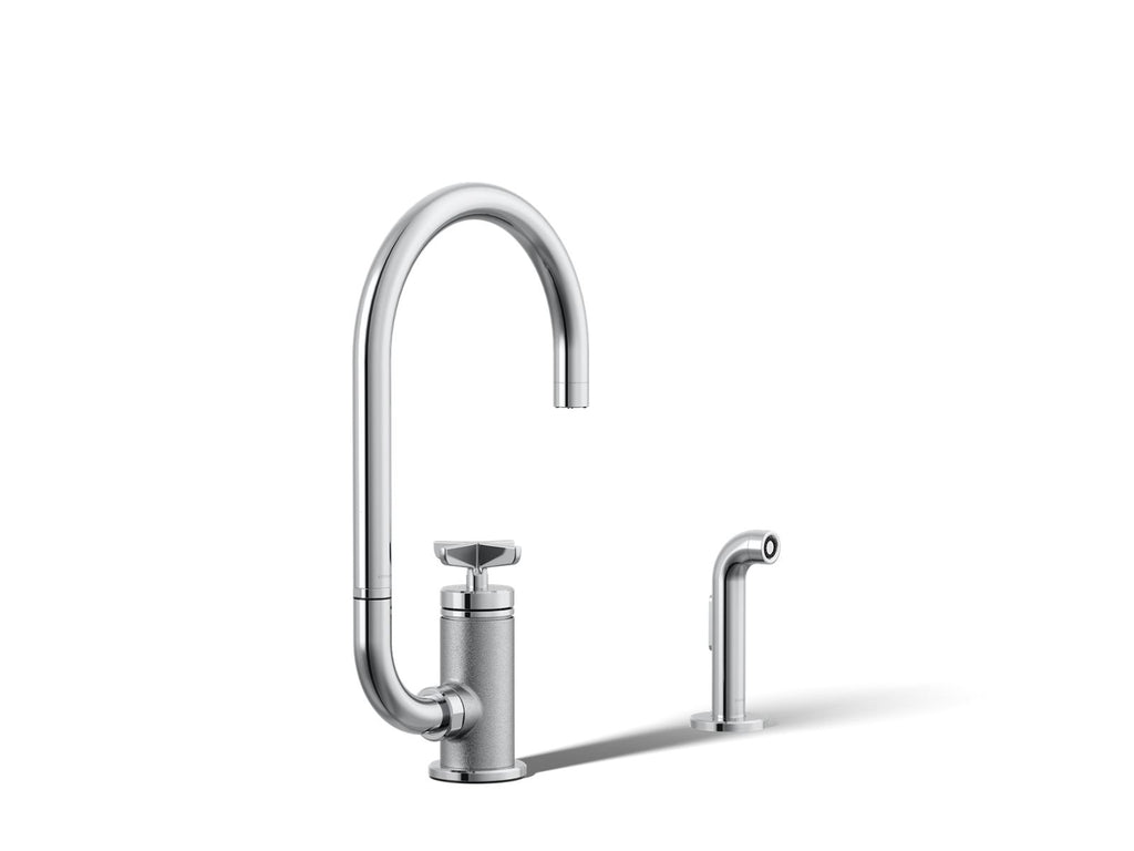 KOHLER K-28675-3-CP Billet Single-Handle Bar Sink Faucet With Two-Function Extended-Reach Spout And Side Sprayer - Polished Chrome