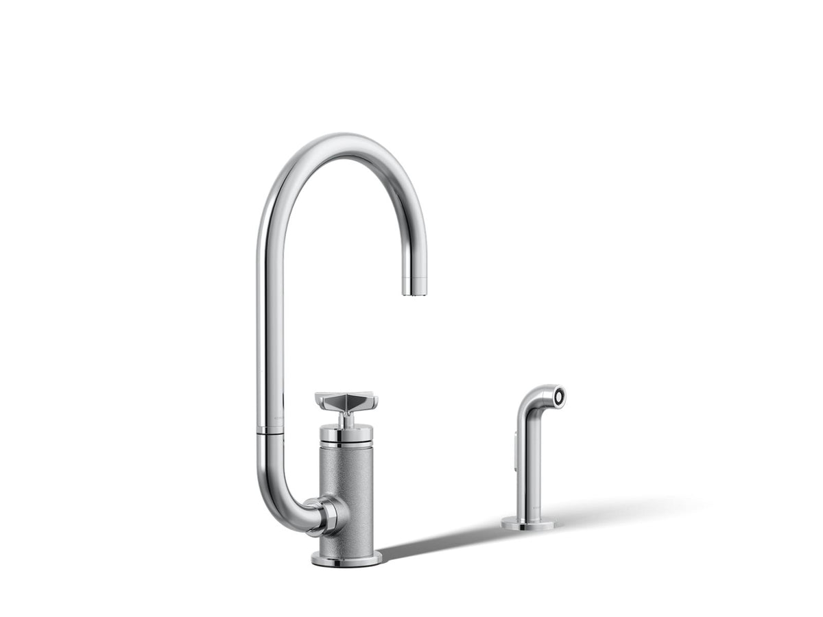KOHLER K-28675-3-CP Billet Single-Handle Bar Sink Faucet With Two-Function Extended-Reach Spout And Side Sprayer - Polished Chrome