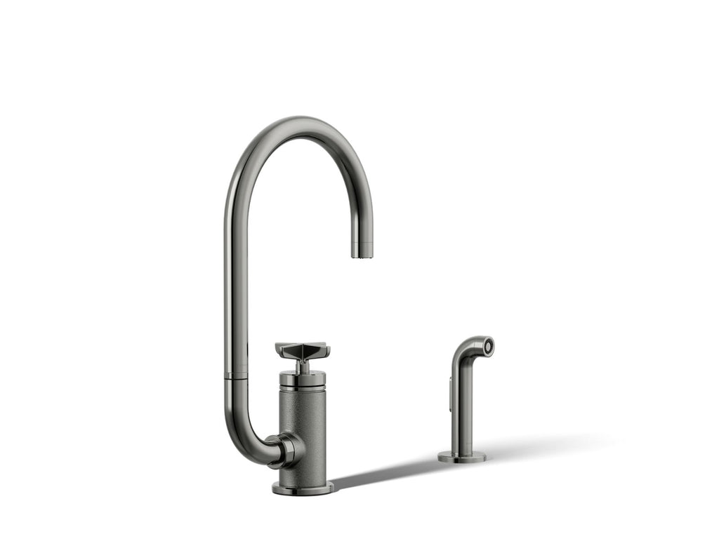 KOHLER K-28675-3-TT Billet Single-Handle Bar Sink Faucet With Two-Function Extended-Reach Spout And Side Sprayer - Vibrant Titanium