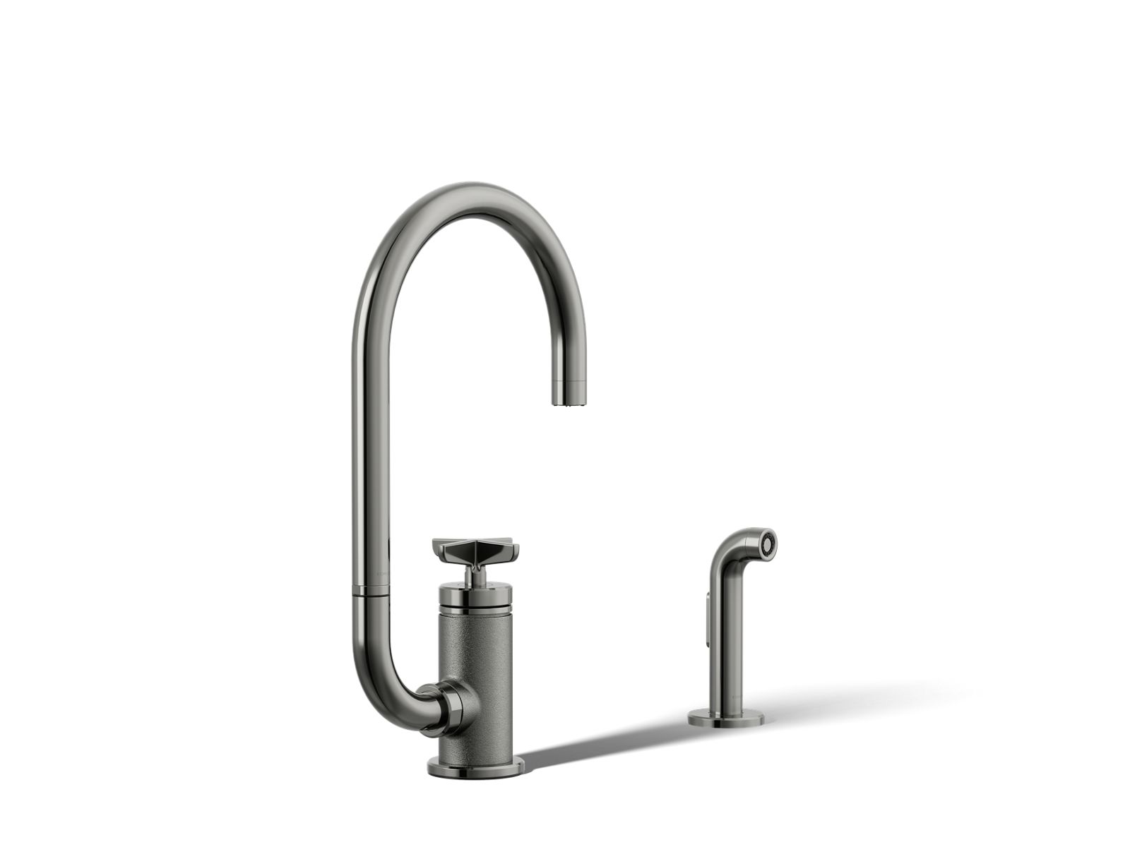KOHLER K-28675-3-TT Billet Single-handle bar sink faucet with two-function extended-reach spout and side sprayer - Vibrant Titanium