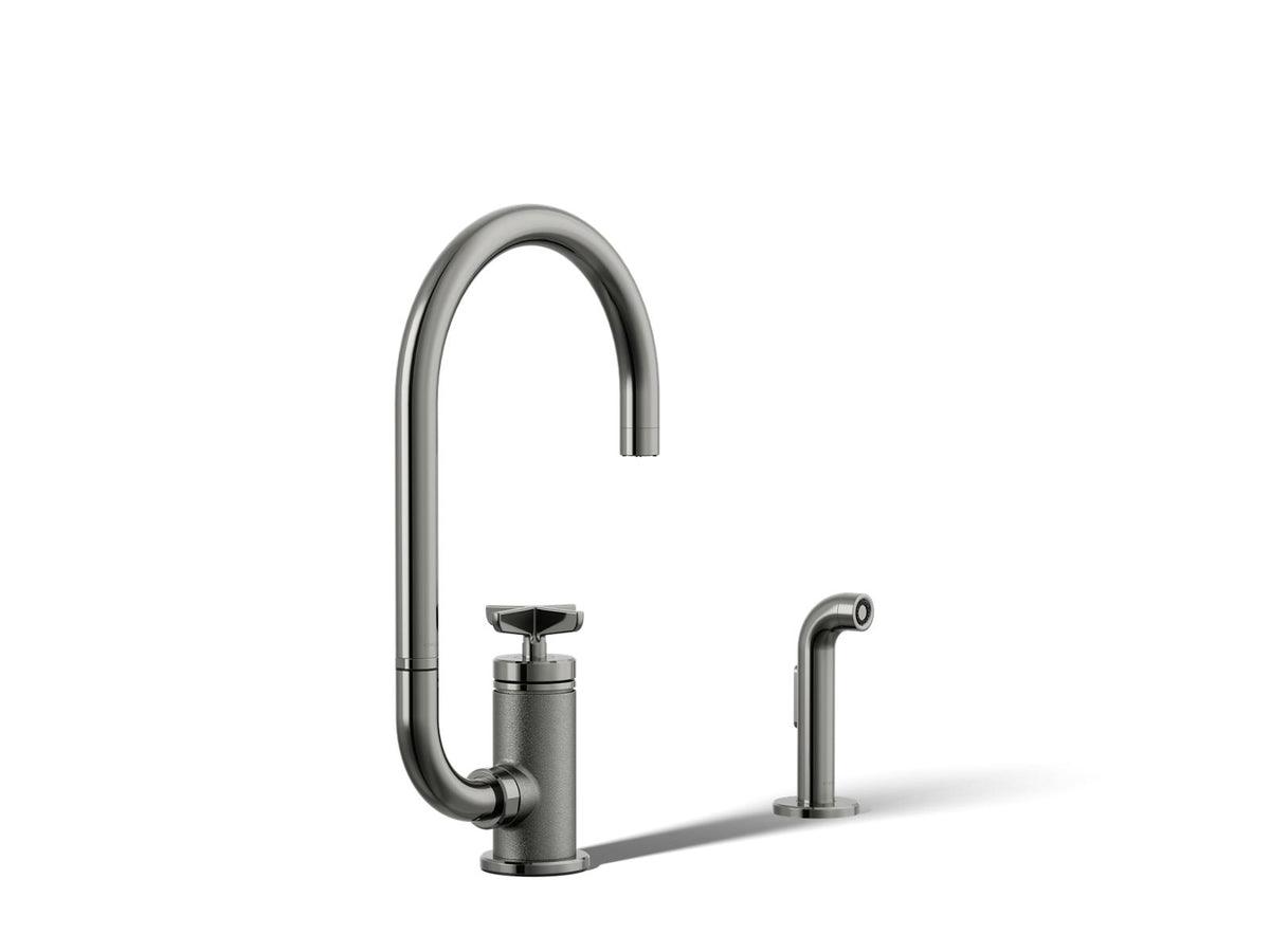 KOHLER K-28675-3-TT Billet Single-Handle Bar Sink Faucet With Two-Function Extended-Reach Spout And Side Sprayer - Vibrant Titanium