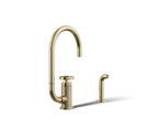 KOHLER K-28675-9-AF Billet Single-Handle Bar Sink Faucet With Two-Function Extended-Reach Spout And Side Sprayer - Vibrant French Gold