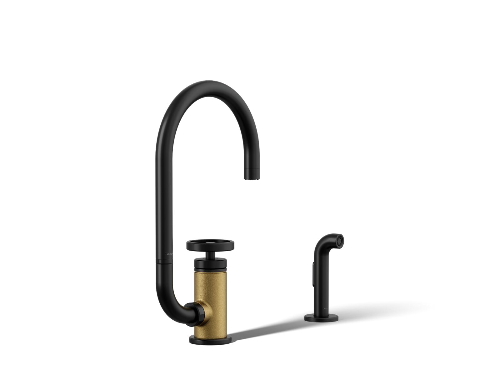 KOHLER K-28675-9-BMB Billet Single-Handle Bar Sink Faucet With Two-Function Extended-Reach Spout And Side Sprayer - Matte Black With Brushed Moderne Brass