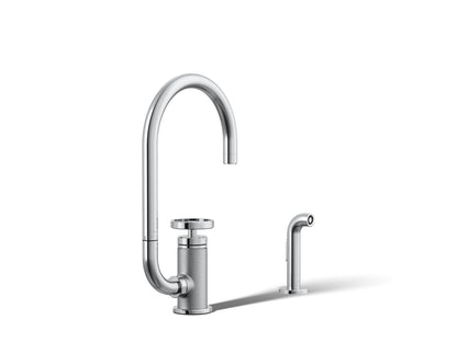 KOHLER K-28675-9-CP Billet Single-handle bar sink faucet with two-function extended-reach spout and side sprayer - Polished Chrome