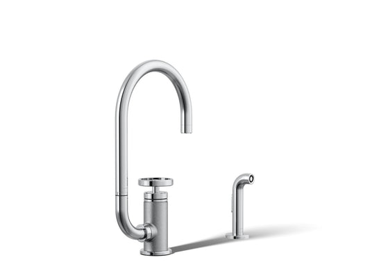 KOHLER K-28675-9-CP Billet Single-handle bar sink faucet with two-function extended-reach spout and side sprayer - Polished Chrome