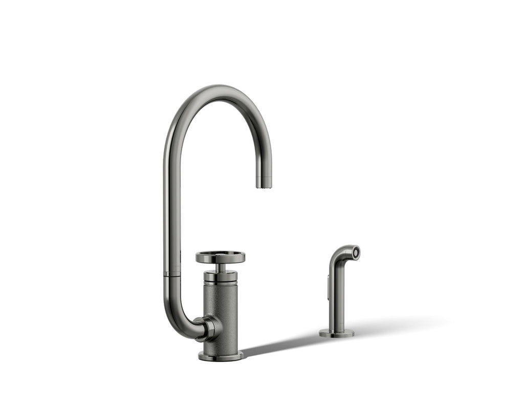 KOHLER K-28675-9-TT Billet Single-Handle Bar Sink Faucet With Two-Function Extended-Reach Spout And Side Sprayer - Vibrant Titanium