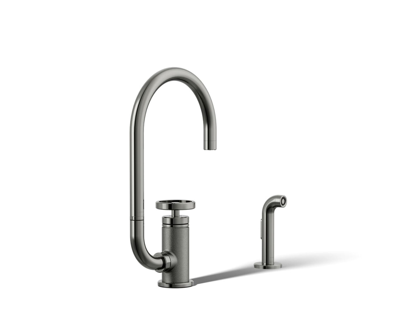 KOHLER K-28675-9-TT Billet Single-handle bar sink faucet with two-function extended-reach spout and side sprayer - Vibrant Titanium