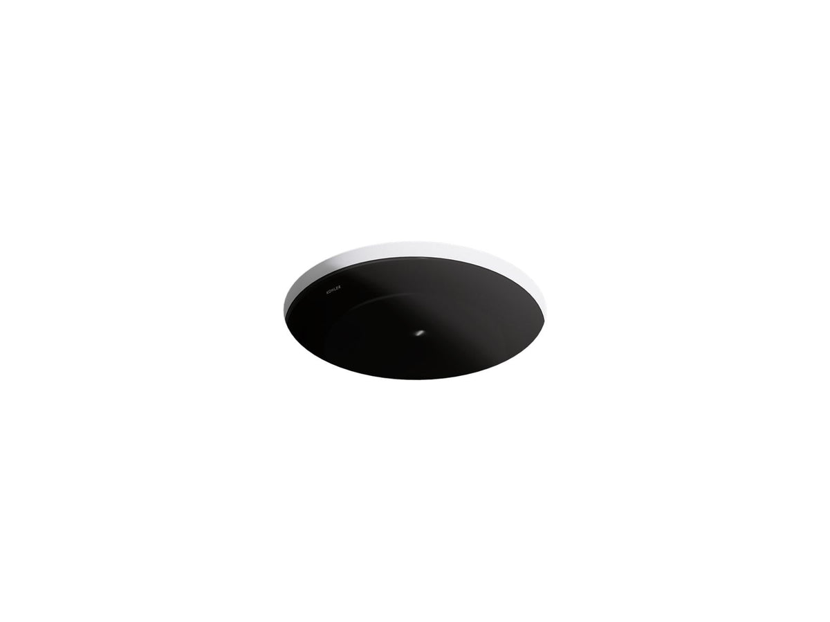 KOHLER K-29000-7 Caxton 16-1/8" Round Undermount Bathroom Sink, No Overflow - Black Black