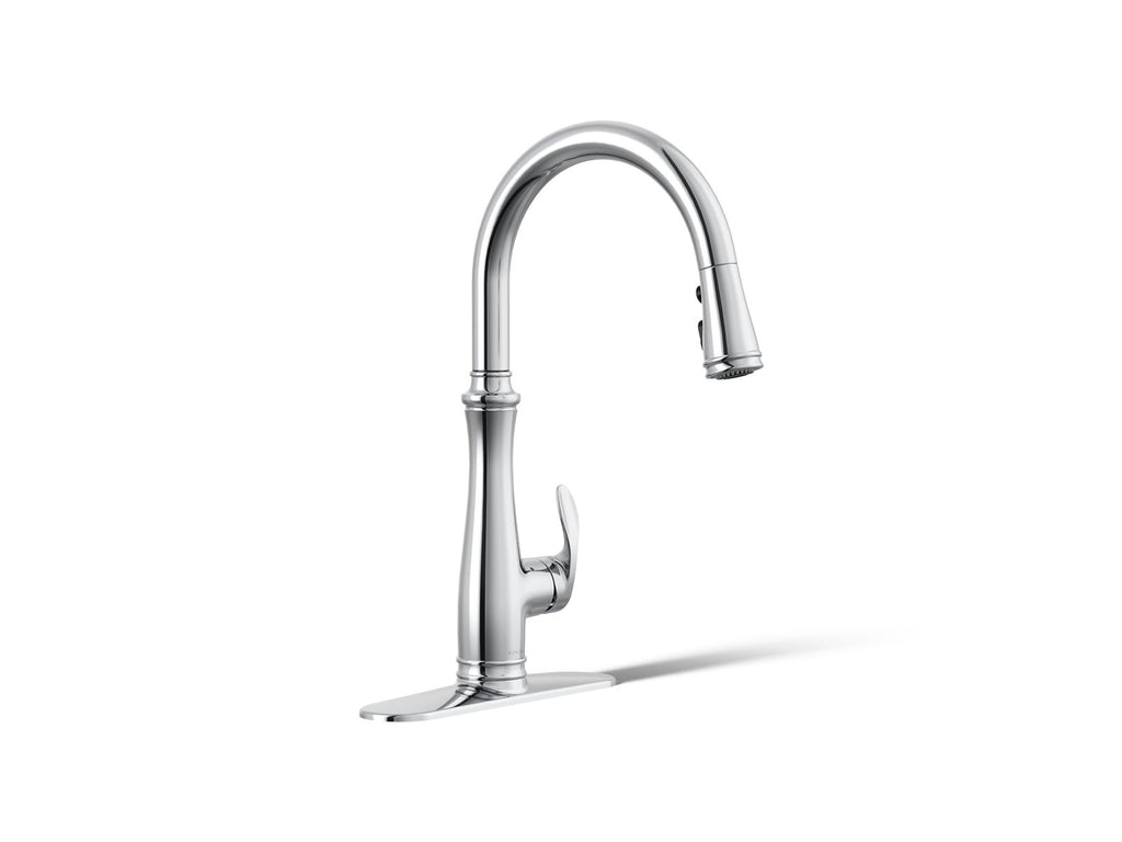 KOHLER K-29108-CP Bellera Touchless Pull-Down Kitchen Sink Faucet With Three-Function Sprayhead - Polished Chrome