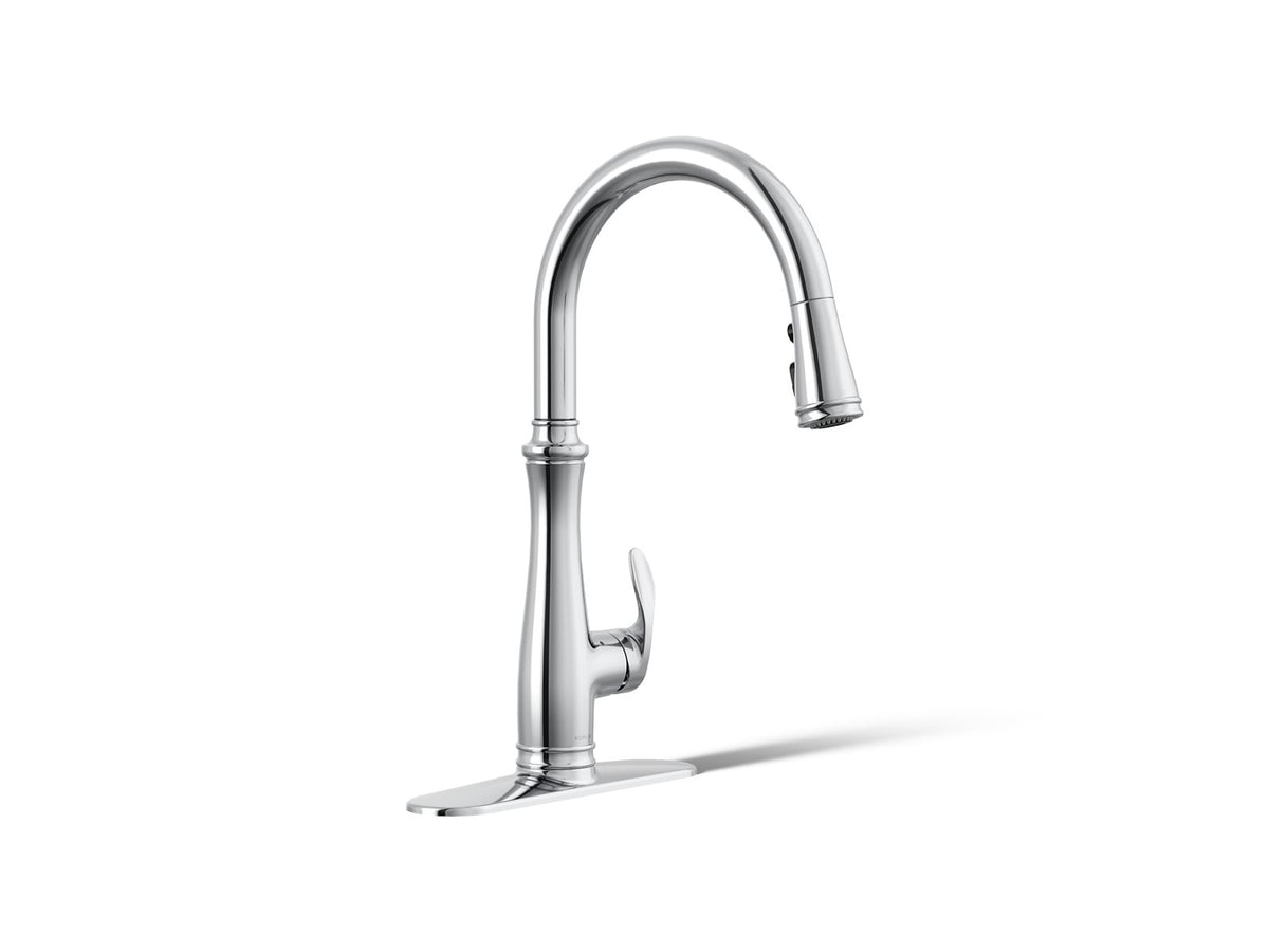 KOHLER K-29108-CP Bellera Touchless Pull-Down Kitchen Sink Faucet With Three-Function Sprayhead - Polished Chrome