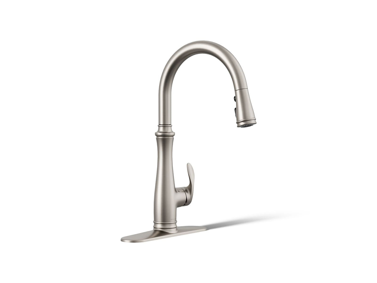 KOHLER K-29108-VS Bellera Touchless Pull-Down Kitchen Sink Faucet With Three-Function Sprayhead - Vibrant Stainless