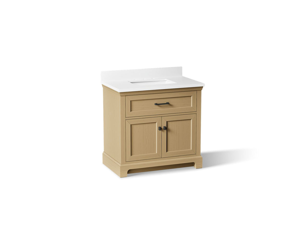 KOHLER K-29261-BD1-WEK Charlemont 36" Bathroom Vanity Cabinet With Sink And Quartz Top - Light Oak