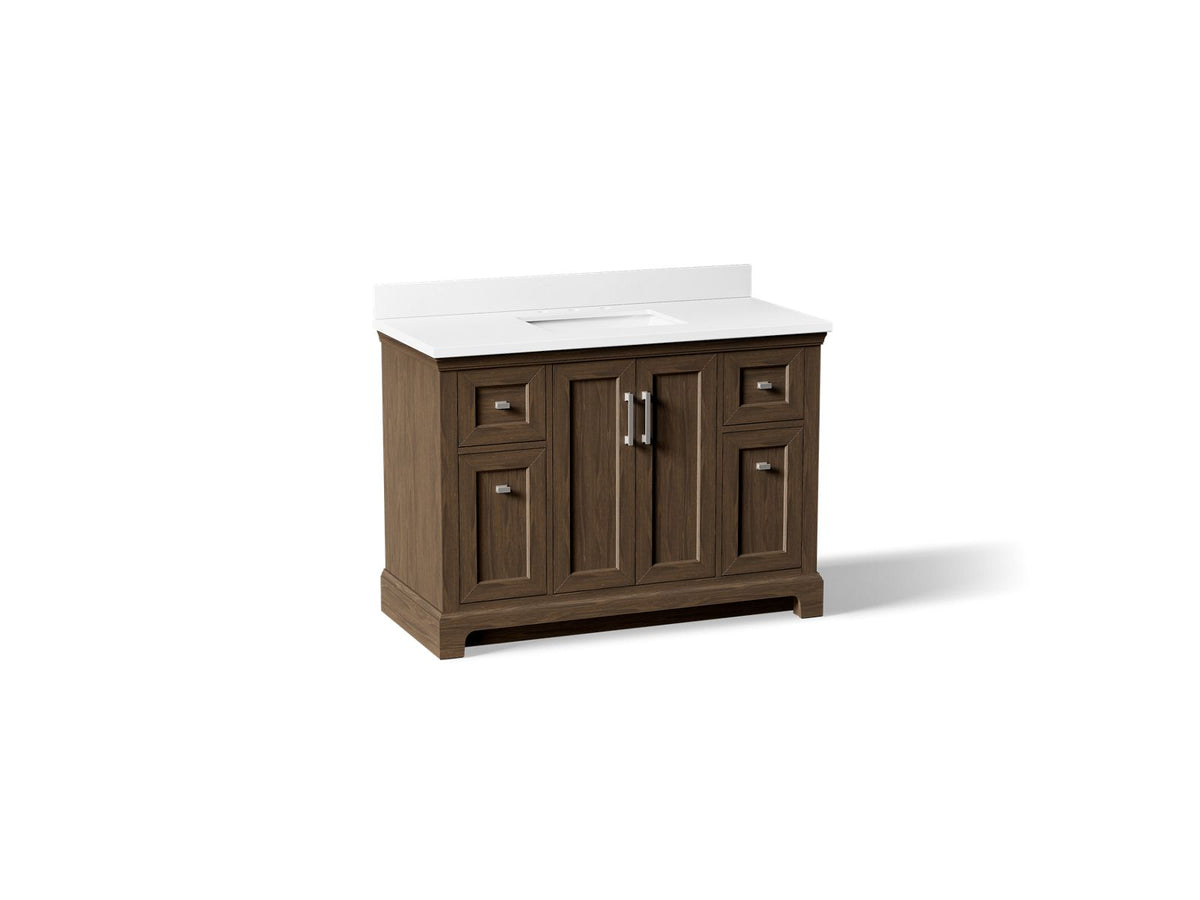 KOHLER K-29262-BD1-DAK Charlemont 48" Bathroom Vanity Cabinet With Sink And Quartz Top - Draper Oak