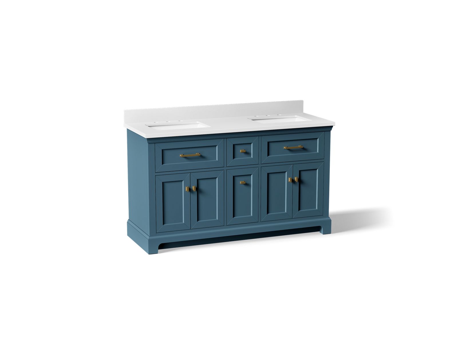 KOHLER K-29263-BD1-TDB Charlemont 60" Bathroom Vanity Cabinet With Sinks And Quartz Top - Tidal Blue