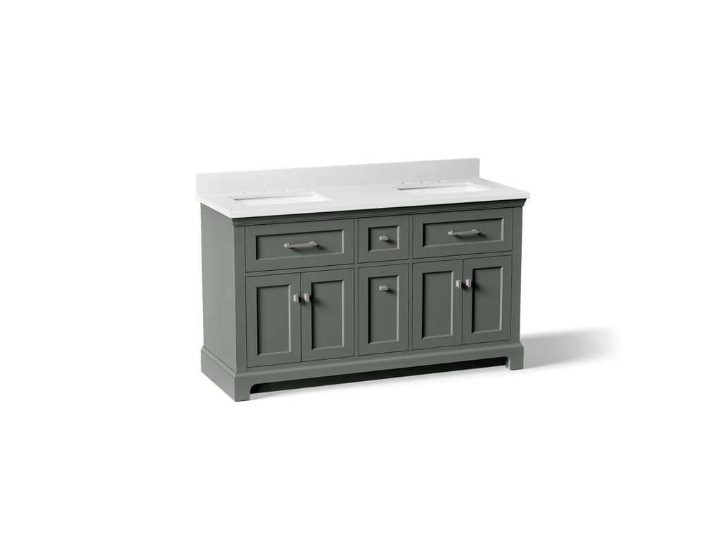 KOHLER K-29263-BD1-UMG Charlemont 60" Bathroom Vanity Cabinet With Sinks And Quartz Top - Umbral Green