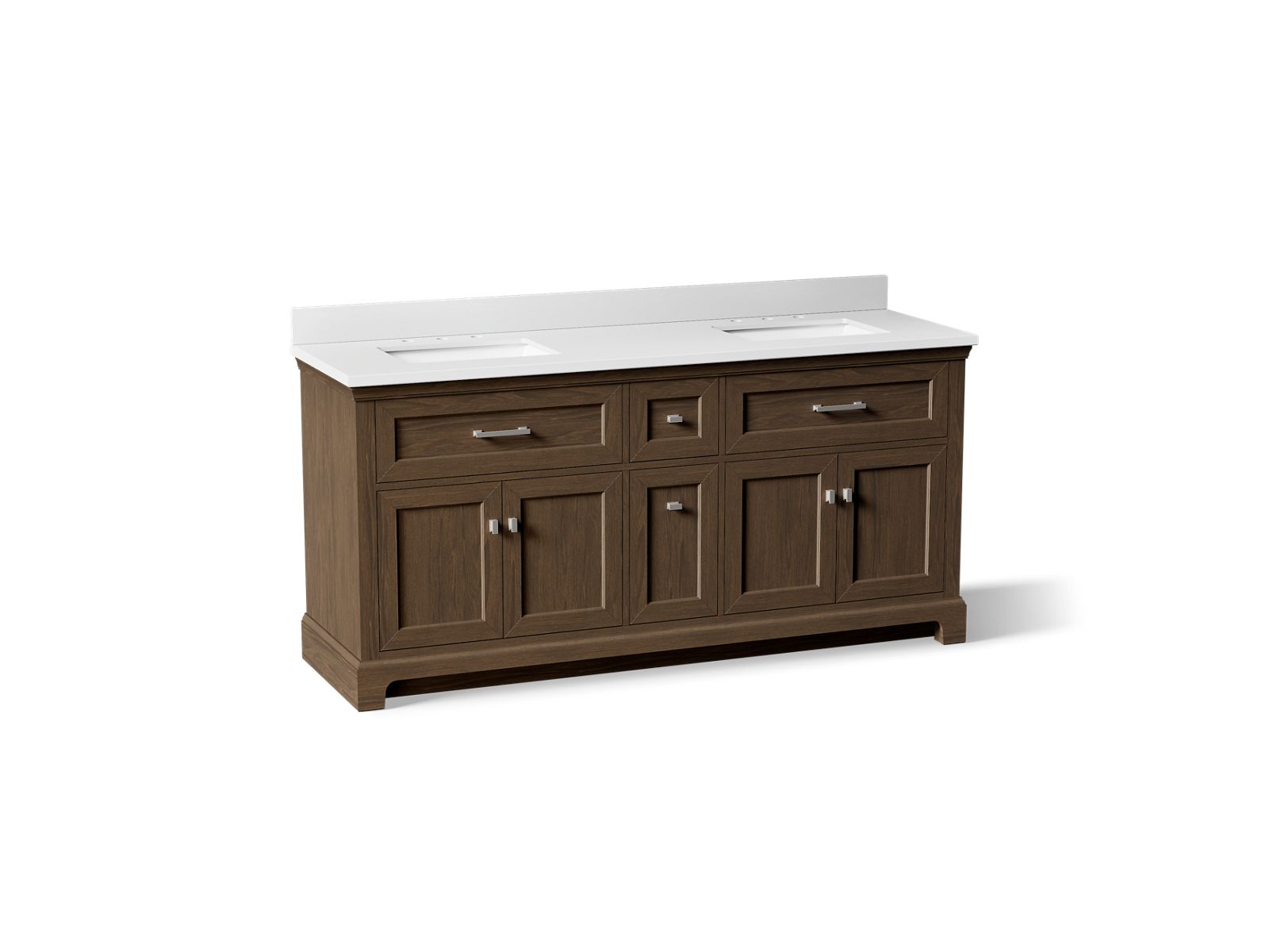 KOHLER K-29264-BD1-DAK 72" bathroom vanity cabinet with sinks and quartz top  -  Draper Oak