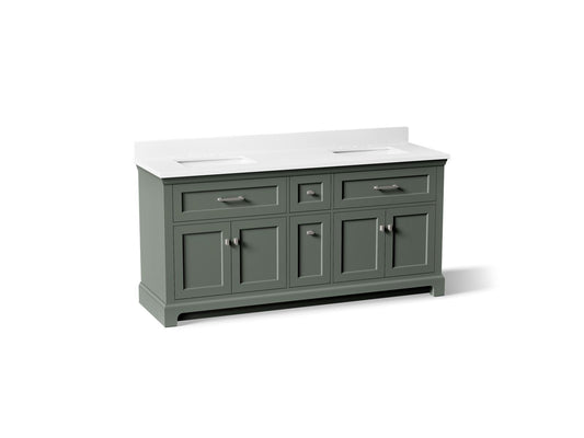 KOHLER Charlemont 72" bathroom vanity cabinet with sinks and quartz top in Umbral Green - K-29264-BD1-UMG