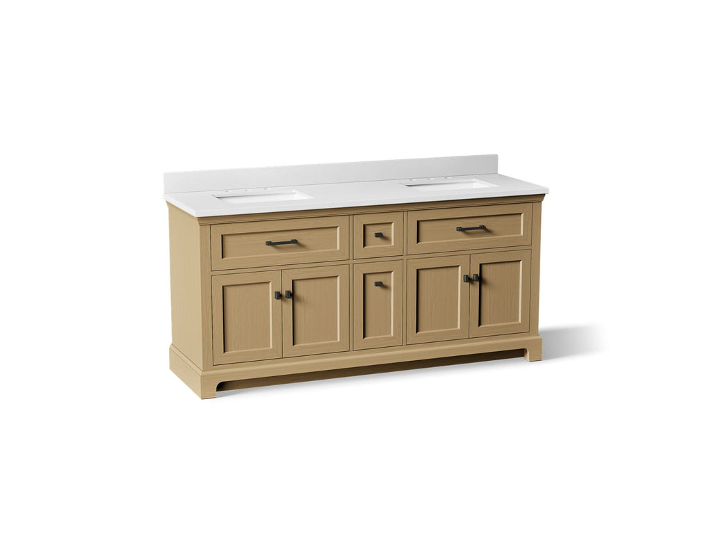 KOHLER K-29264-BD1-WEK Charlemont 72" Bathroom Vanity Cabinet With Sinks And Quartz Top - Light Oak