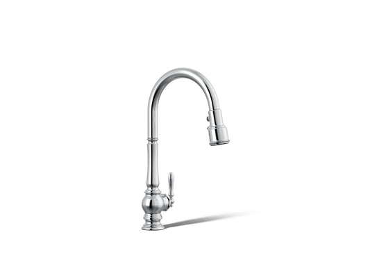 KOHLER K-29709-CP Artifacts Touchless pull-down kitchen sink faucet with three-function sprayhead - Polished Chrome