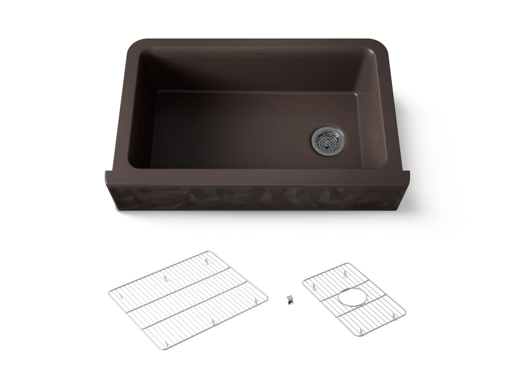 KOHLER K-29825-CM2 Cairn 34" Undermount Single-Bowl Farmhouse Kitchen Sink With Faceted Design - Matte Brown