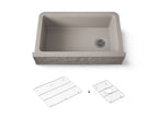 KOHLER K-29825-CM3 Cairn 34" Undermount Single-Bowl Farmhouse Kitchen Sink With Faceted Design - Matte Taupe