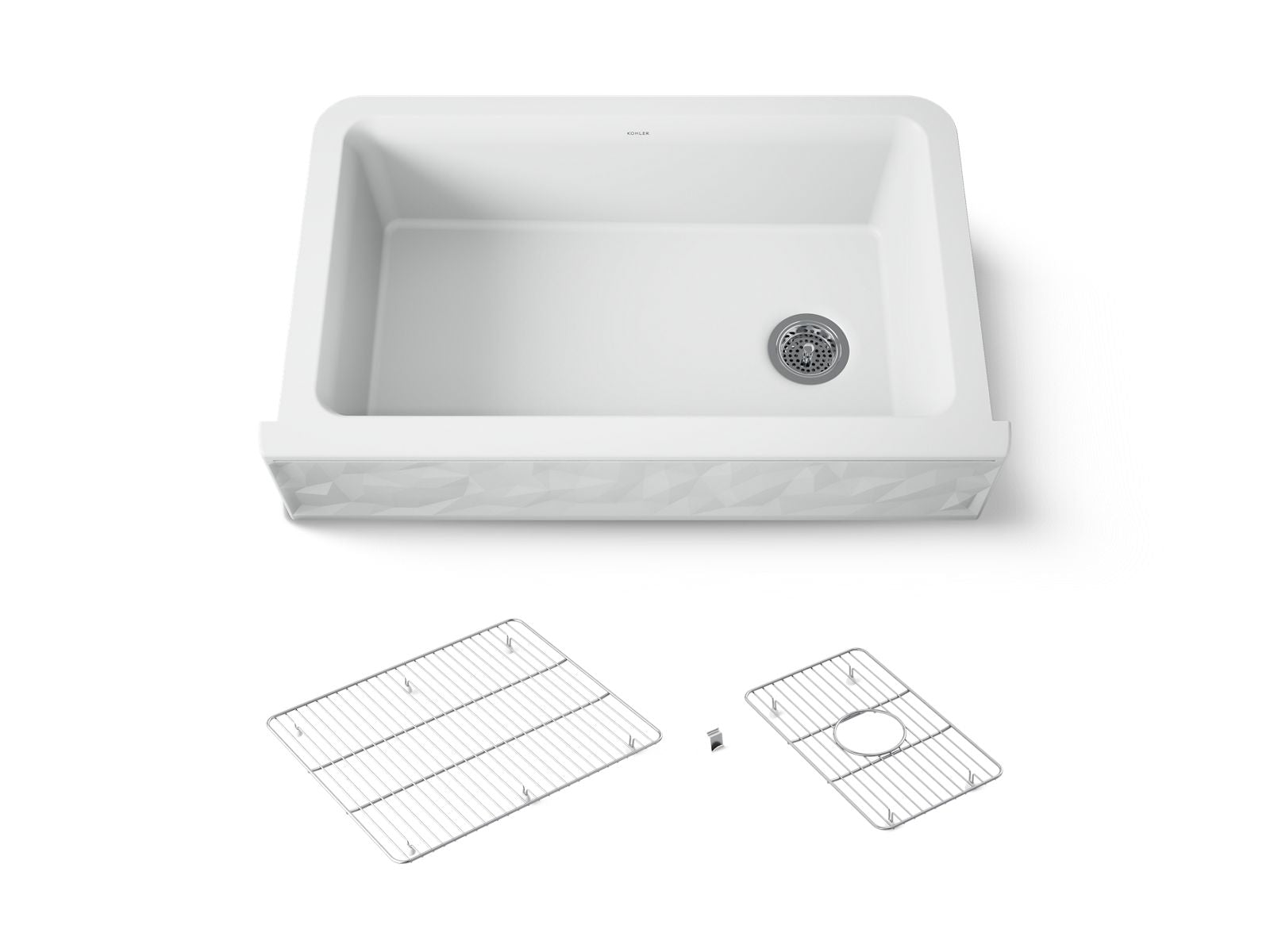 KOHLER K-29825-CM6 Cairn 34" Undermount Single-Bowl Farmhouse Kitchen Sink With Faceted Design - Matte White