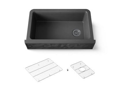 KOHLER K-29825-CM7 Cairn 34" undermount single-bowl farmhouse kitchen sink with faceted design - Matte Graphite