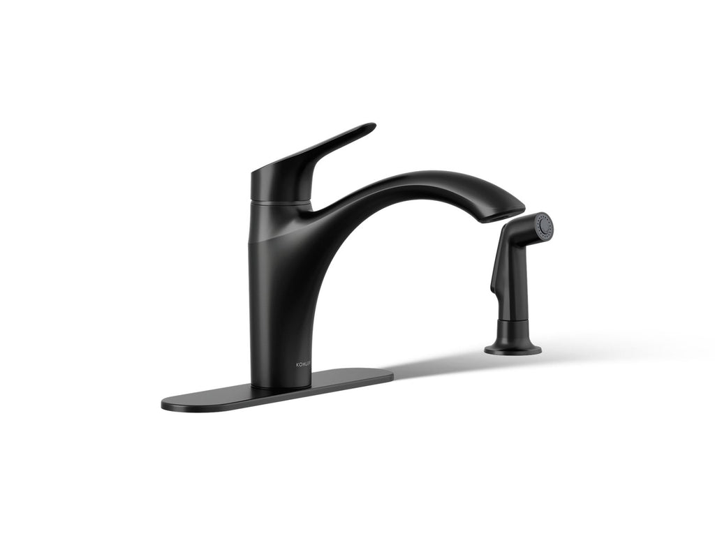 KOHLER K-30471-BL Rival Single-Handle Kitchen Sink Faucet With Side Sprayer - Matte Black