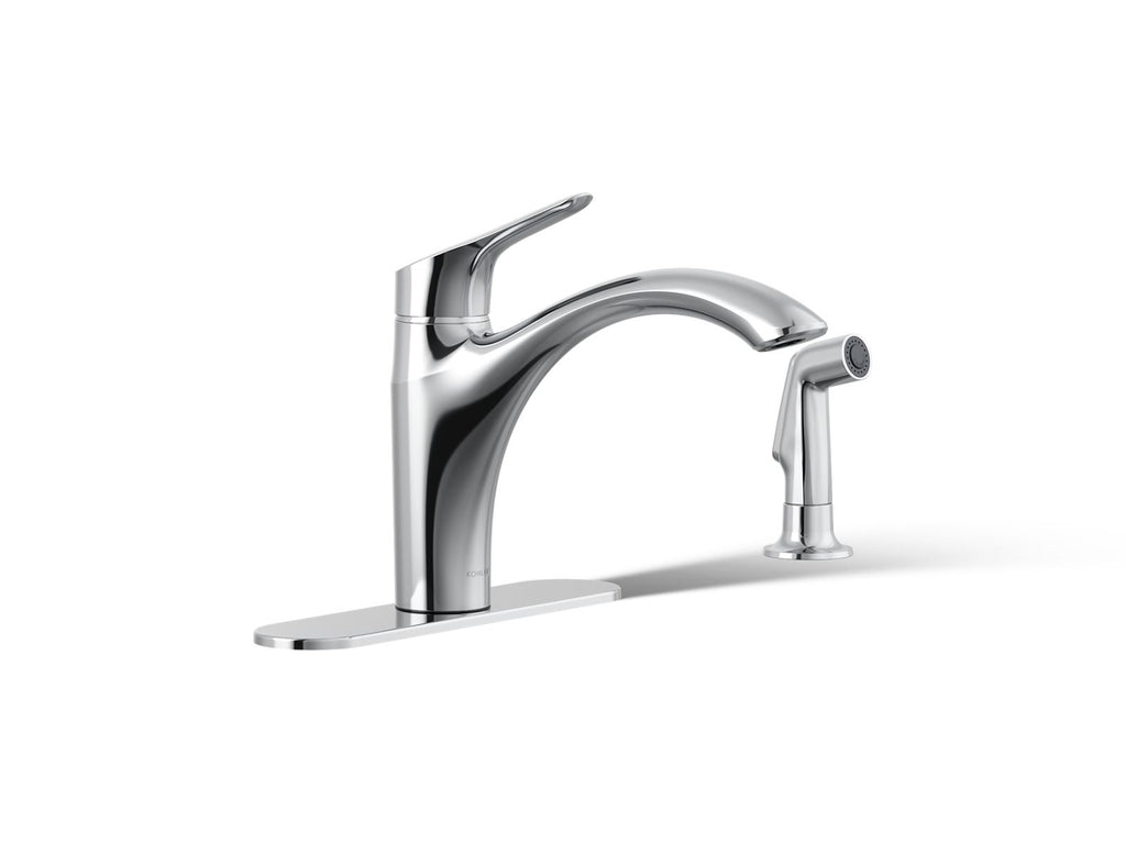 KOHLER K-30471-CP Rival Single-Handle Kitchen Sink Faucet With Side Sprayer - Polished Chrome