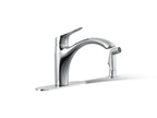 KOHLER K-30471-CP Rival Single-Handle Kitchen Sink Faucet With Side Sprayer - Polished Chrome