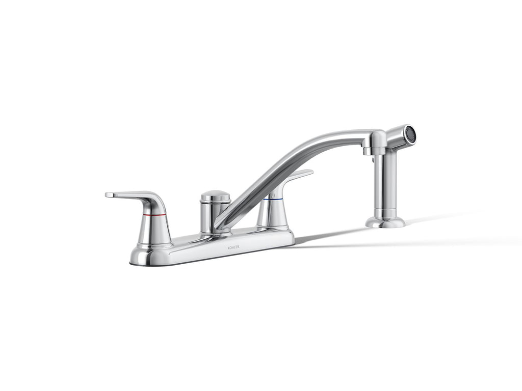 KOHLER K-30616-CP Jolt Two-Handle Kitchen Sink Faucet With Side Sprayer - Polished Chrome