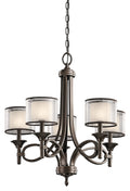 KICHLER 42381MIZ Lacey 26" 5 Light Chandelier with Satin Etched Cased Opal Inner Diffusers and Light Umber Translucent Organza Outer Shade in Mission Bronze