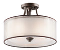 KICHLER 42386MIZ Lacey 15" 3 Light Semi Flush With Satin Etched Cased Opal Inner Diffusers And Light Umber Translucent Organza Outer Shade In Mission Bronze