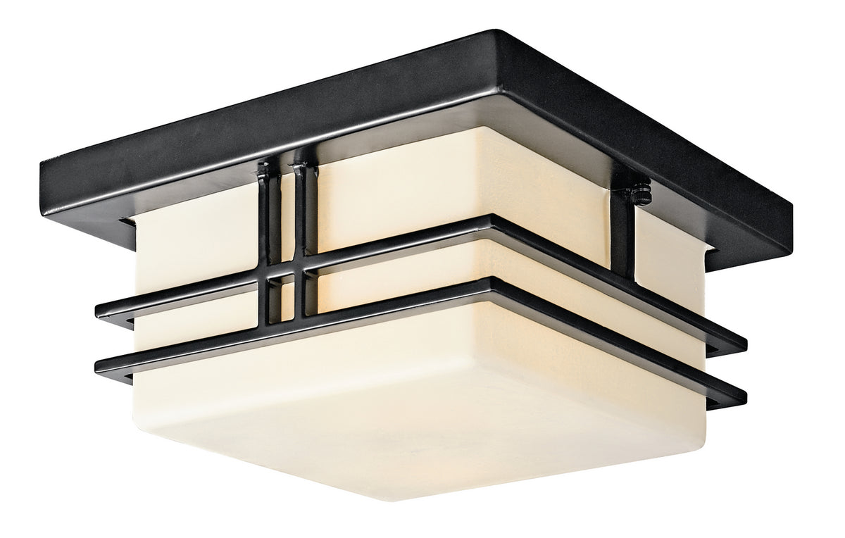KICHLER 49206BK Tremillo 11.5" 2 Light Outdoor Semi Flush Light With Satin Etched Cased Opal In Black