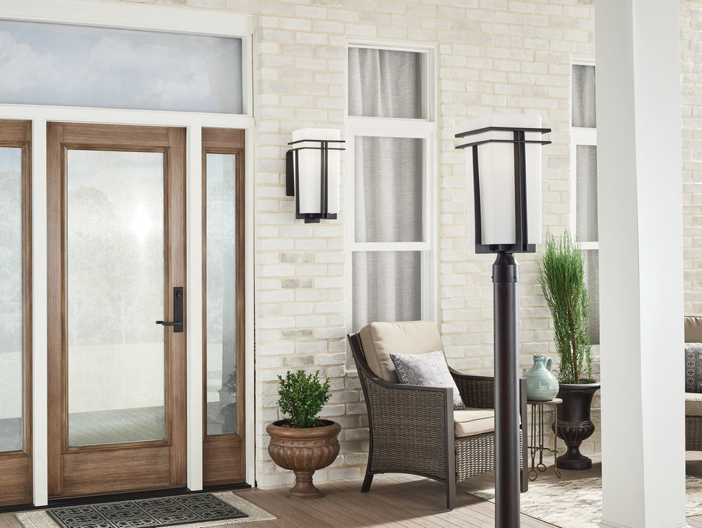KICHLER 49207BK Tremillo 8.5" 1 Light Outdoor Post Light With Satin Etched Cased Opal In Black
