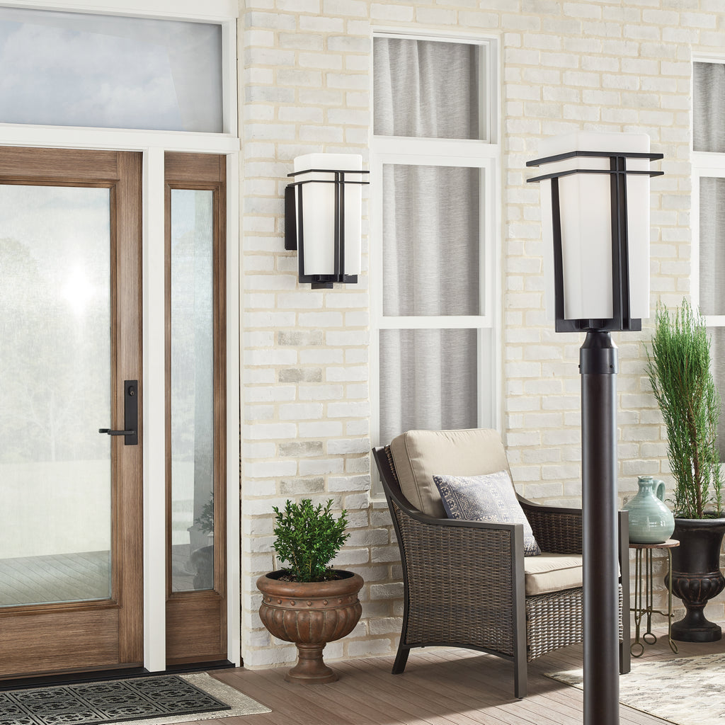 KICHLER 49207BK Tremillo 8.5" 1 Light Outdoor Post Light With Satin Etched Cased Opal In Black