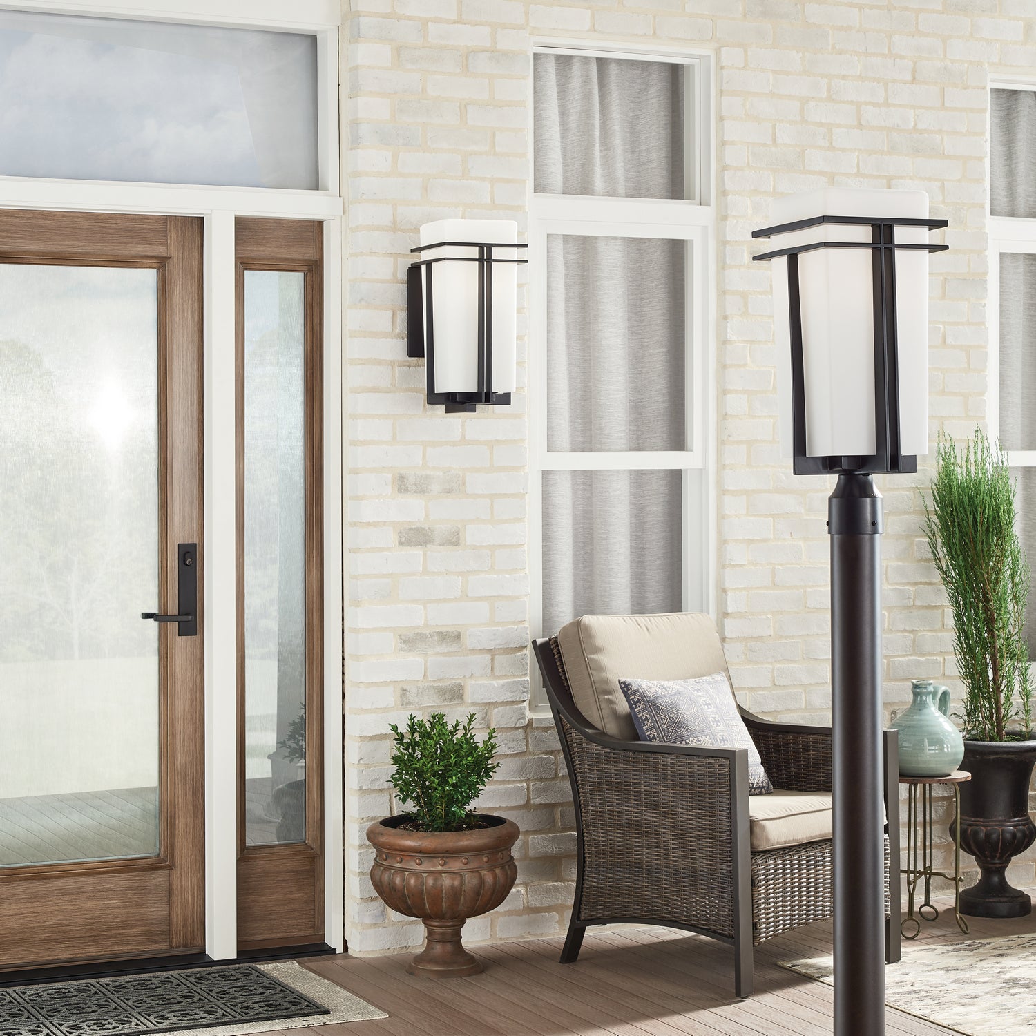 KICHLER 49207BK Tremillo 8.5" 1 Light Outdoor Post Light With Satin Etched Cased Opal In Black