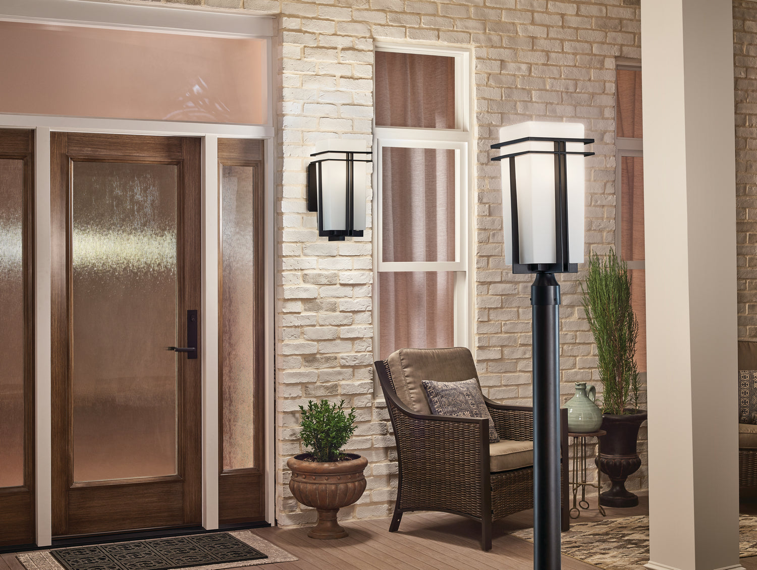 KICHLER 49207BK Tremillo 8.5" 1 Light Outdoor Post Light With Satin Etched Cased Opal In Black