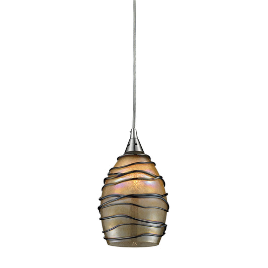 ELK SHOWROOM 31142/1 Vines 5'' Wide 1-Light Pendant - Satin Nickel with Tan Glass