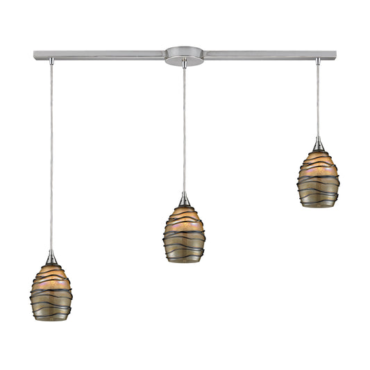 ELK SHOWROOM 31142/3L Vines 36'' Wide 3-Light Pendant - Satin Nickel with Tan Glass