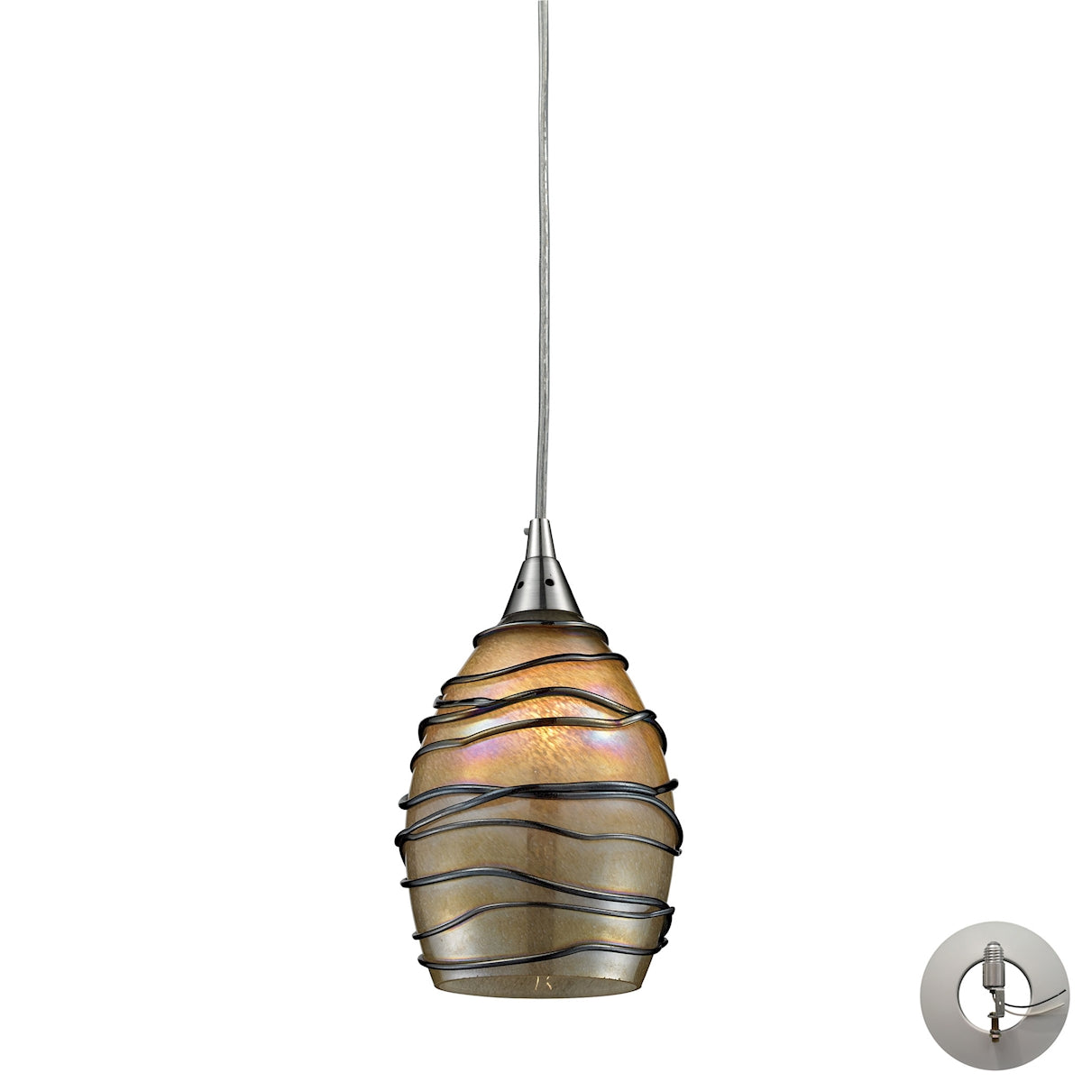 ELK SHOWROOM 31142/1-LA Vines 5'' Wide 1-Light Pendant - Satin Nickel with Tan Glass (Includes Adapter Kit)