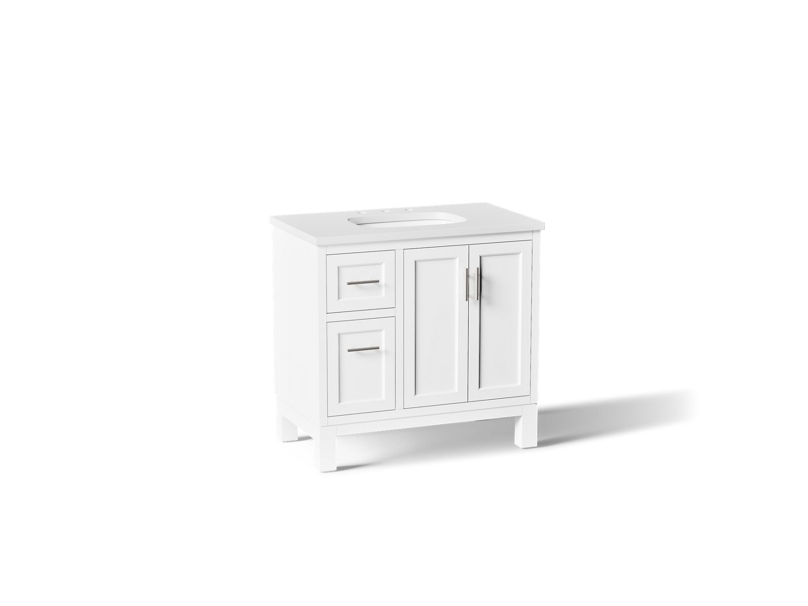 KOHLER K-31244-ASB-0 Quo 36" Bathroom Vanity Cabinet With Sink And Quartz Top - White