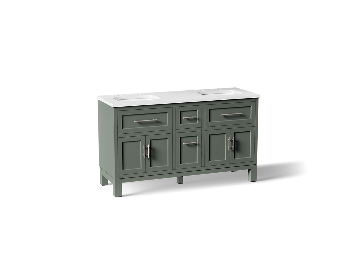 KOHLER K-31246-ASB-UMG Quo 60" bathroom vanity cabinet with sinks and quartz top - Umbral Green