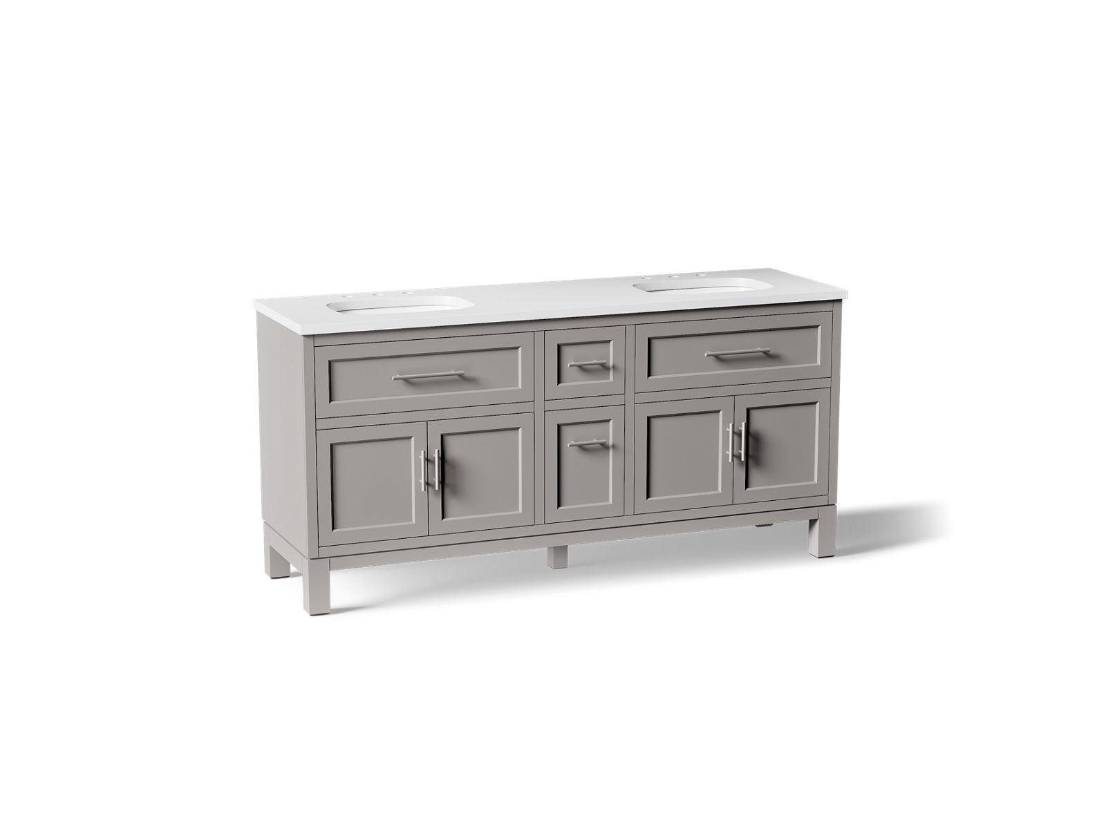 KOHLER K-31247-ASB-1WT Quo 72" Bathroom Vanity Cabinet With Sinks And Quartz Top - Mohair Grey