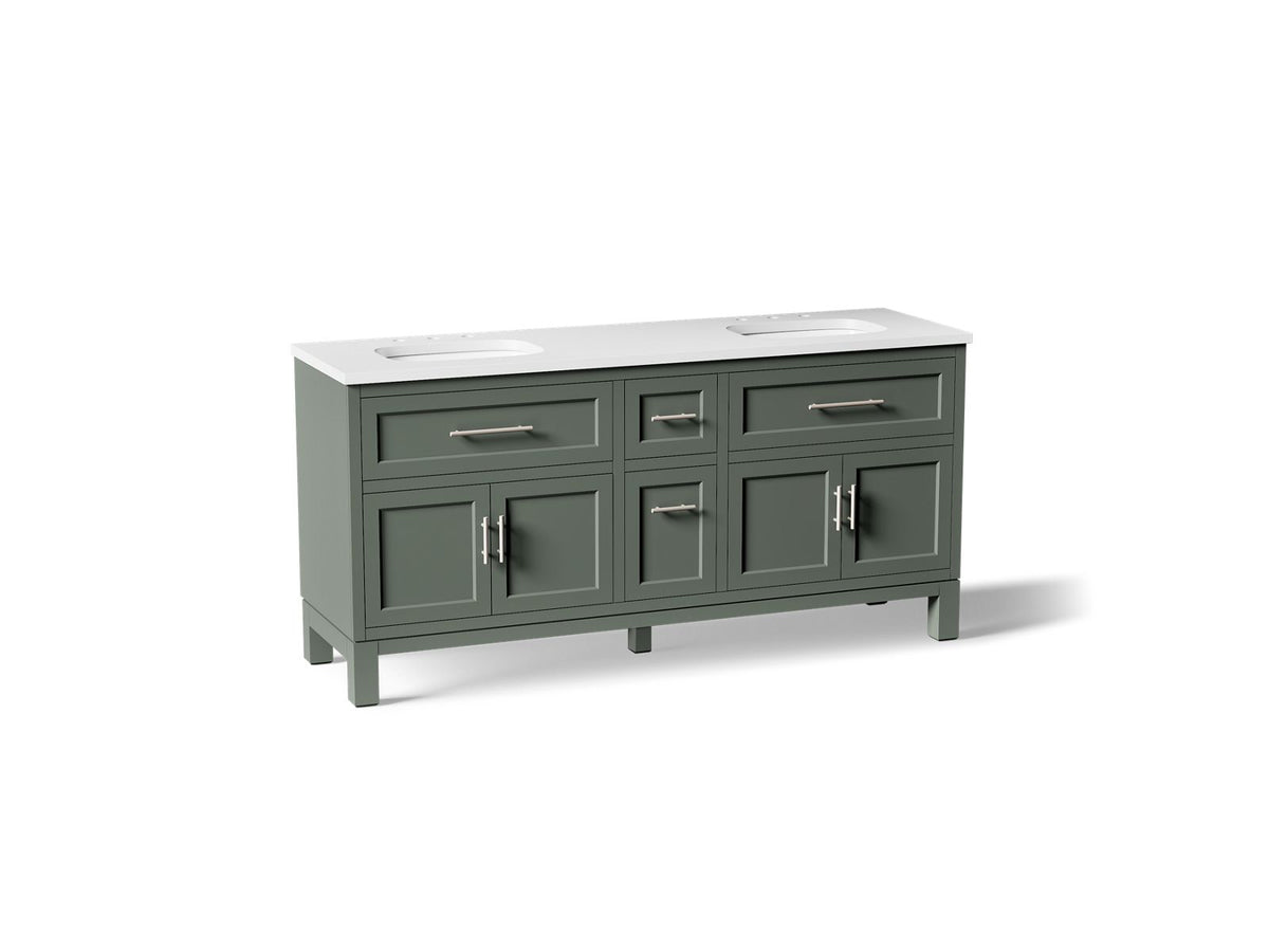KOHLER K-31247-ASB-UMG Quo 72" bathroom vanity cabinet with sinks and quartz top - Umbral Green