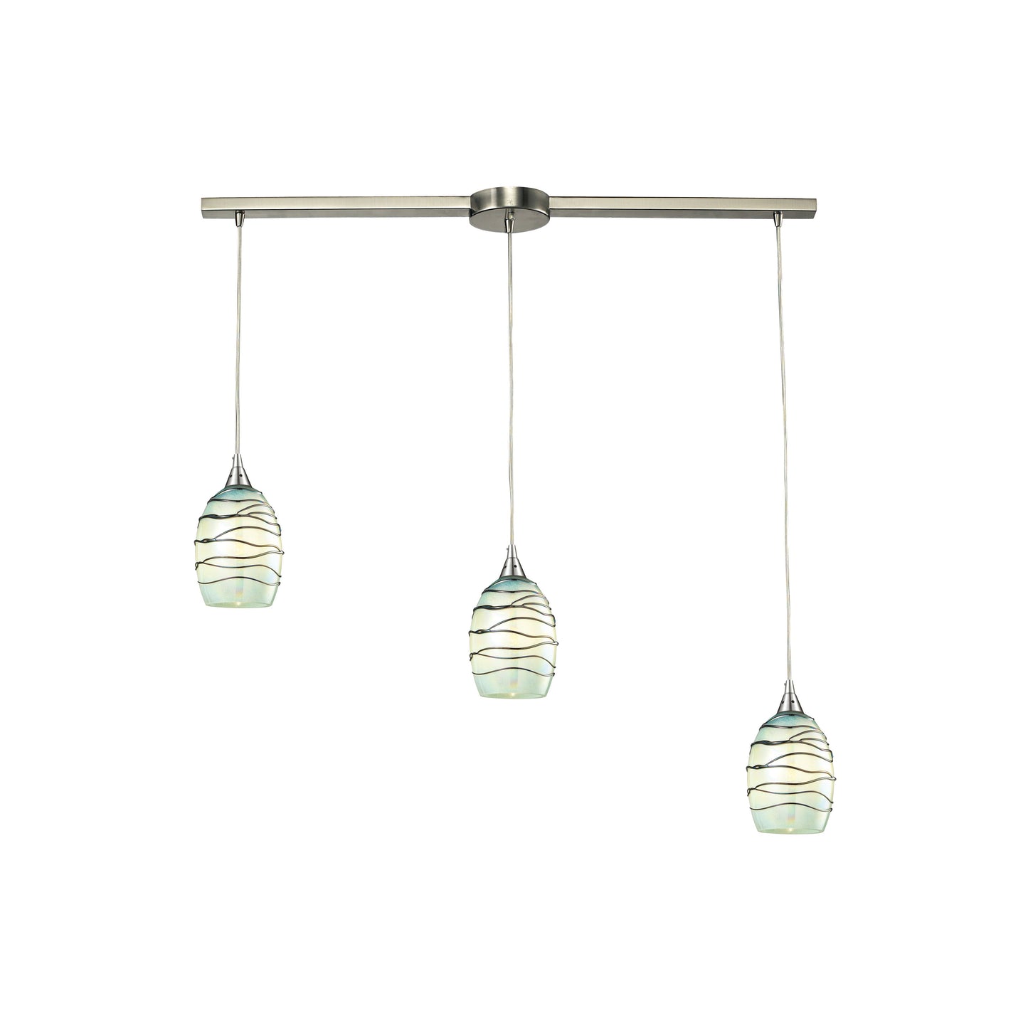 ELK SHOWROOM 31348/3L-MN Vines 36'' Wide 3-Light Pendant - Satin Nickel with Mint Glass