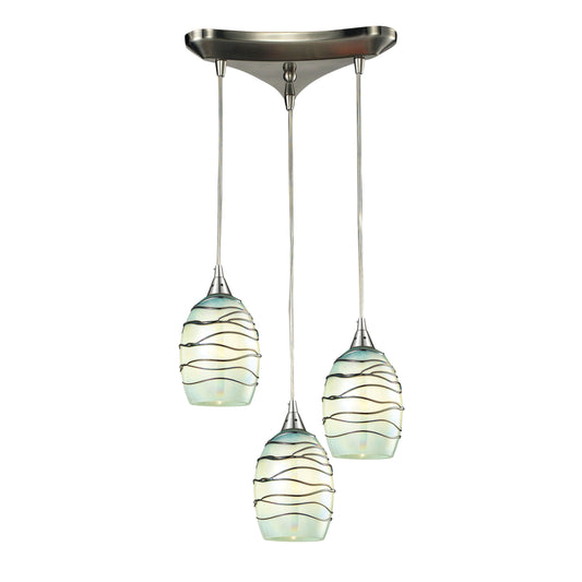 ELK SHOWROOM 31348/3MN Vines 10'' Wide 3-Light Pendant - Satin Nickel with Mint Glass