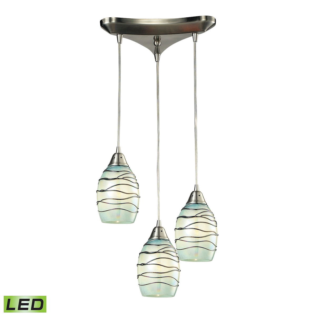 ELK SHOWROOM 31348/3MN-LED Vines 12'' Wide 3-Light Pendant - Satin Nickel with Mint Glass (LED)